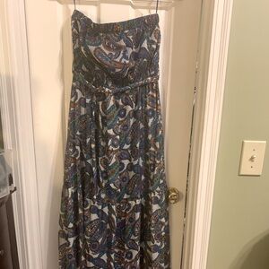 Long strapless silky maxi dress